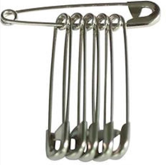 Foto:  12x zilverkleurige veiligheidsspelden groot 50mm 5cm van heble 