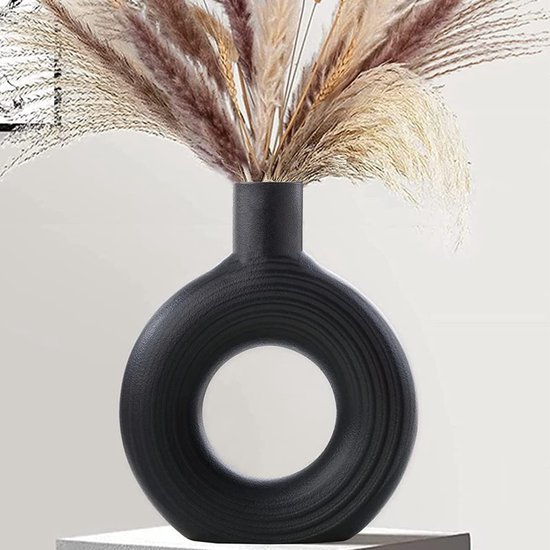 Arawat Keramische Vaas Zwart Hart Vazen Deco Woonkamer Modern Tulpenvaas Bloemenvaas Tafel Deco Vaas Voor Pampasgrasbloemen Deco Esthetisch Scandinavische Vazen Bruiloft Cadeau 26 cm