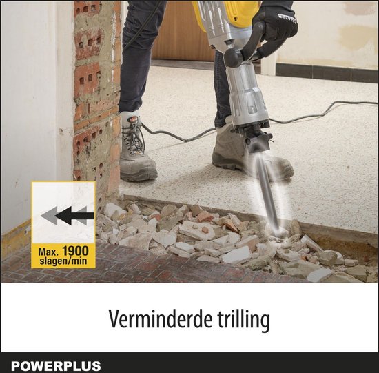 Gele breekhamer met SDS Hex in actie; maximale slagfrequentie 1900 slagen/min.