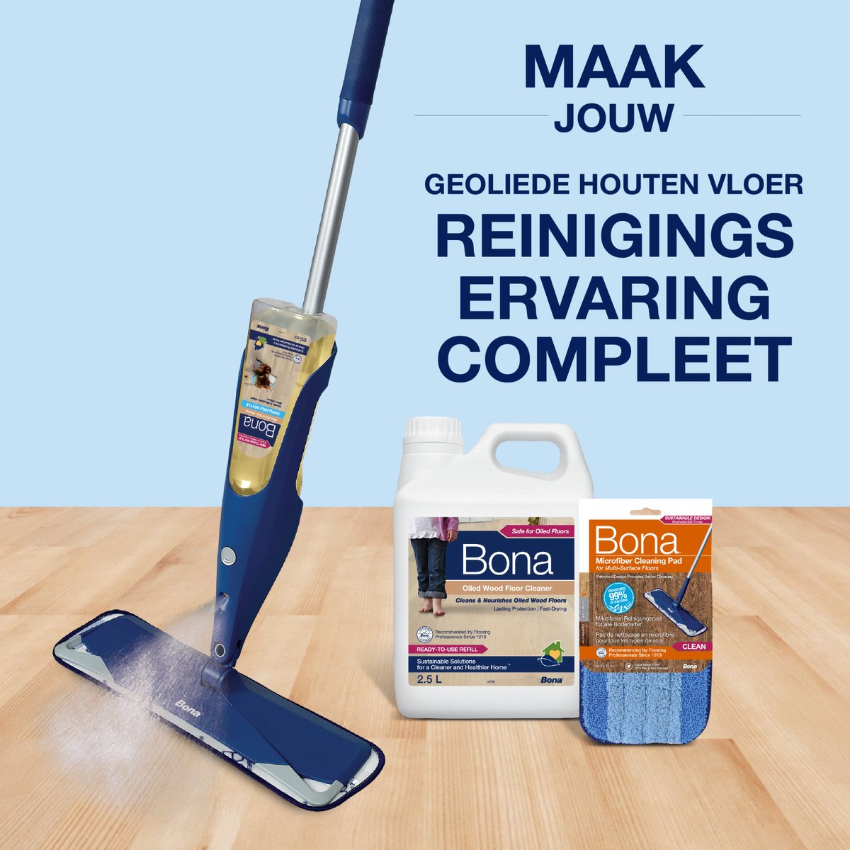 Bona Premium Spray Mop - Alles-in-1 Dweilsysteem - Vloerwisser met Spray - Inclusief Geoliede Houten Vloer Reiniger & 2 Microvezel Reinigingspads - Dweil - Streeploos - Sneldrogend thumbnail 5