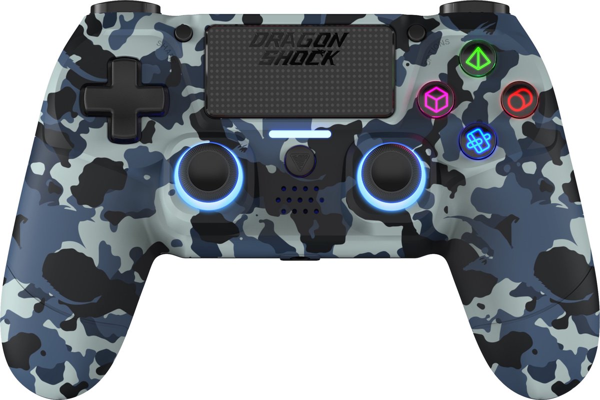 DragonShock - MIZAR BT - Draadloze Controller Blauw Camo - Geschikt voor PS4 PC en Mobile