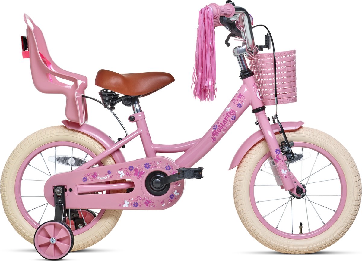 SJOEF Dolly Meisjesfiets 14 inch Roze - Unicorn Design