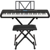 Keyboard set - Áengus A902 keyboard piano met 61 Aanslaggevoelige lichtgevende toetsen, USB MIDI + Sustain pedaal, Keyboard standaard en Pianokruk