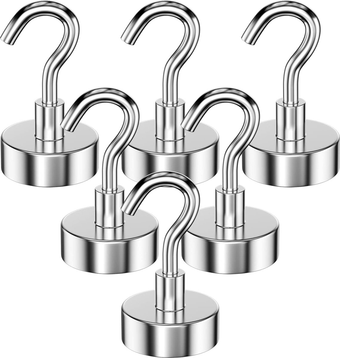 6 stuks 20 mm magnetische haken aantrekkingskracht van 9 kg, magnetische magneet afneembare sterke haken, neodymium ronde magnetische haken voor keuken, koelkasten, plafond, klein