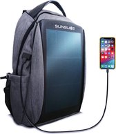Waterdichte rugzak met zonnepaneel, draagbare laptop tas met flexibele, krachtige en krasbestendige zonnepanelen voor snel opladen op zonne-energie, incl. externe USB-oplaadpoort, grijs