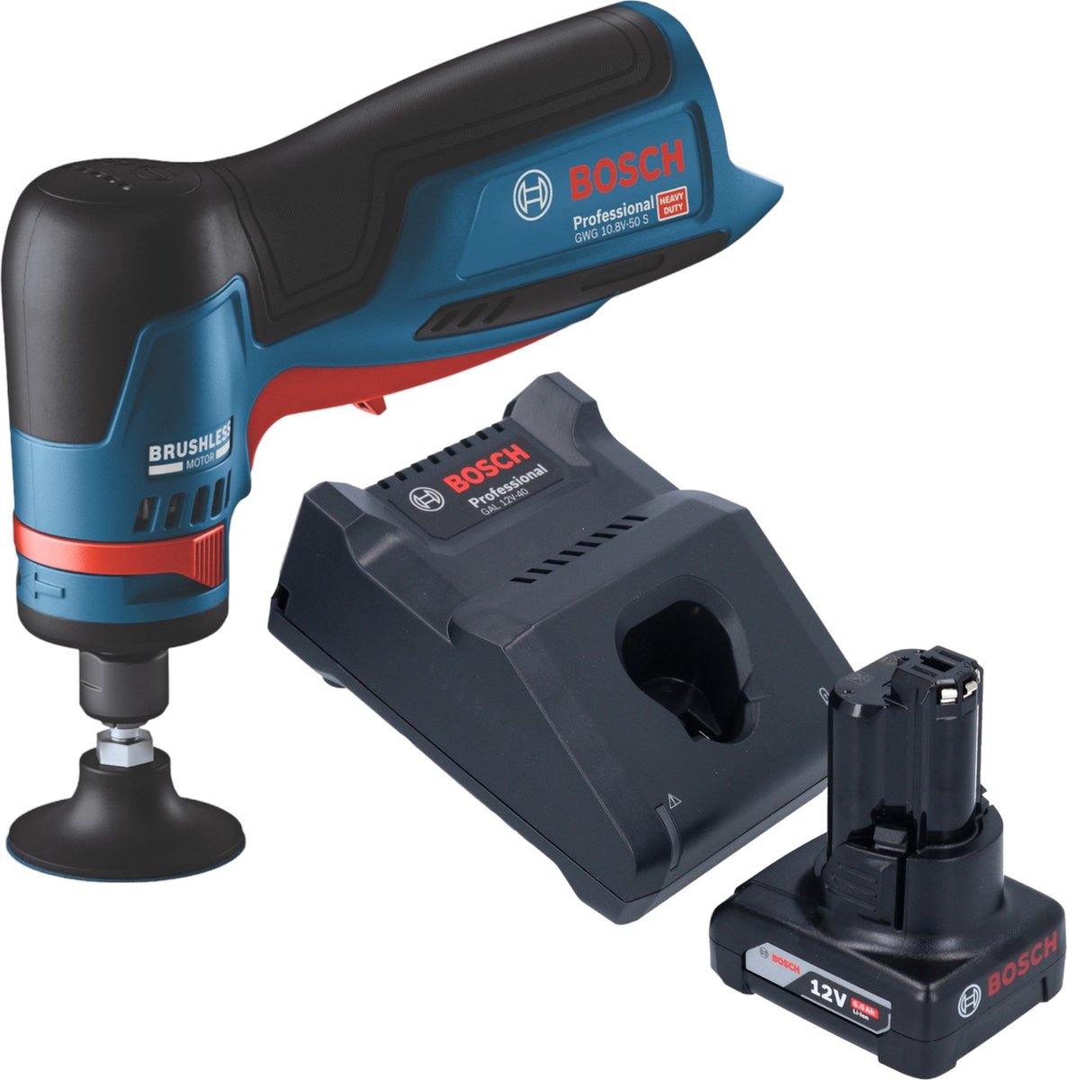 Bosch GWG 12V-50 S Professionele rechte accuslijpmachine 12 V 6 mm borstelloos + 1x accu 6.0 Ah + lader