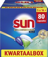 Sun - Vaatwascapsules - Brilliant Shine Plus - All-in 1 - met Bio-enzymentechnologie - 80 Vaatwastabletten - Voordeelverpakking