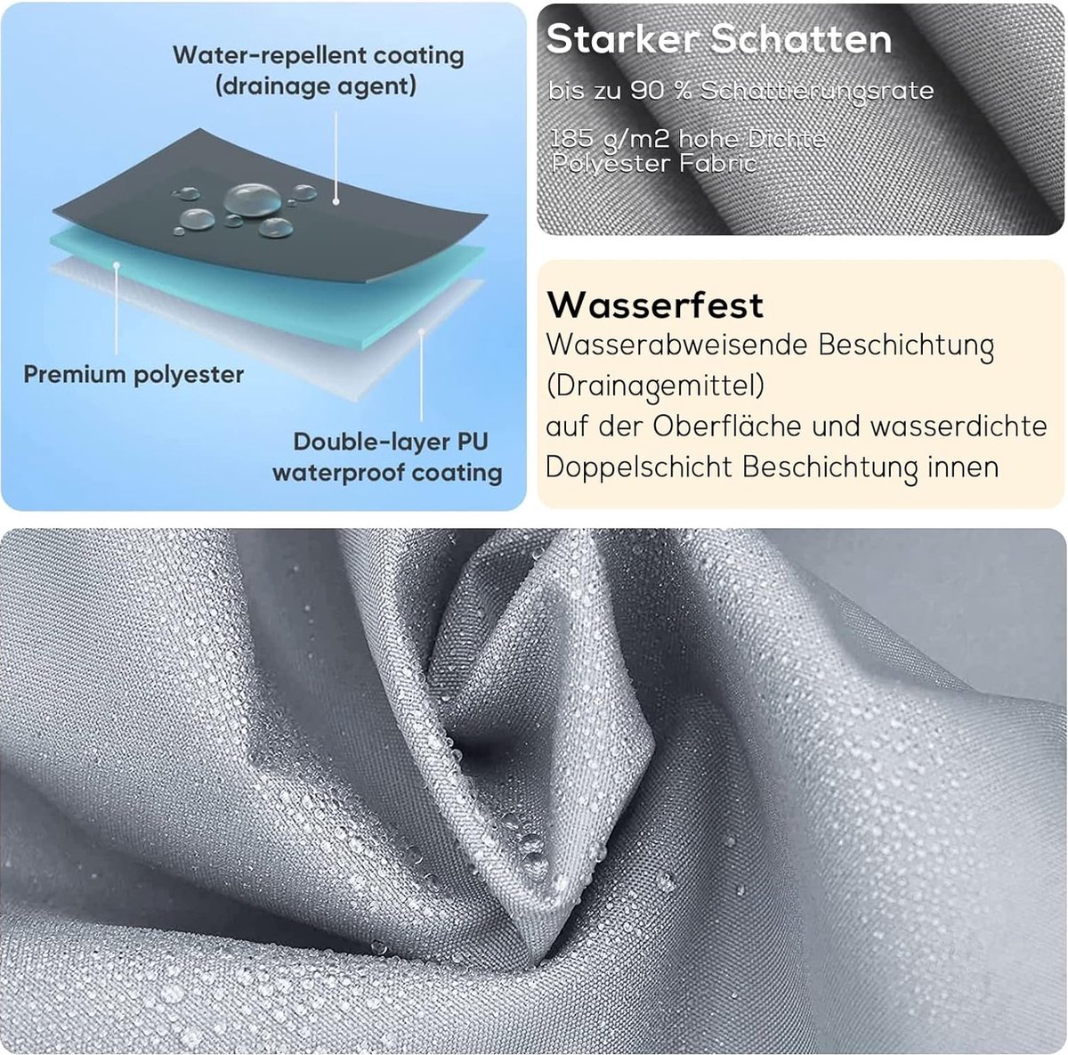 Zonnezeil - schaduwdoek - zonnescherm - 3×2 meter - creme / beige - | Gecontroleerde