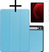 Hoesje Geschikt voor Samsung Galaxy Tab S9 FE Plus Hoesje Case Hard Cover Hoes Book Case Met Uitsparing Geschikt voor S Pen Met Screenprotector - Lichtblauw