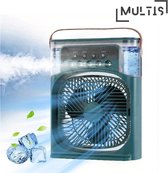 Multis - Tafelventilator - Ventilator - Airconditioner - Luchtbevochtiger - Waterverneveling - Tafelmodel - 20,3 x 7,6 x 25,4 cm - LED verlichting - Groen