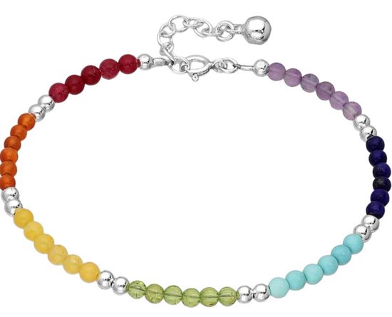 La Rosa Princesa Zilveren Dames Armband Chakra Met Bolletjes - Gekleurde Edelstenen