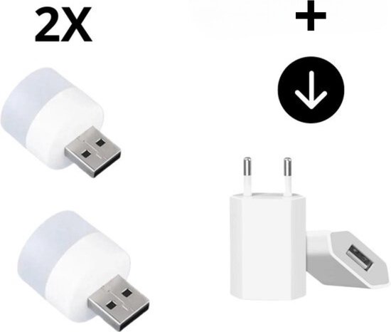 COCHO® Mini USB LED lamp wit - LED lampje - Nachtlampje - Wit - USB-A