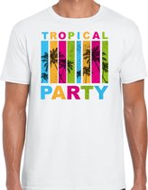 Tropical party Hawaii T-shirt heren - palmbomen - wit - carnaval/themafeest L