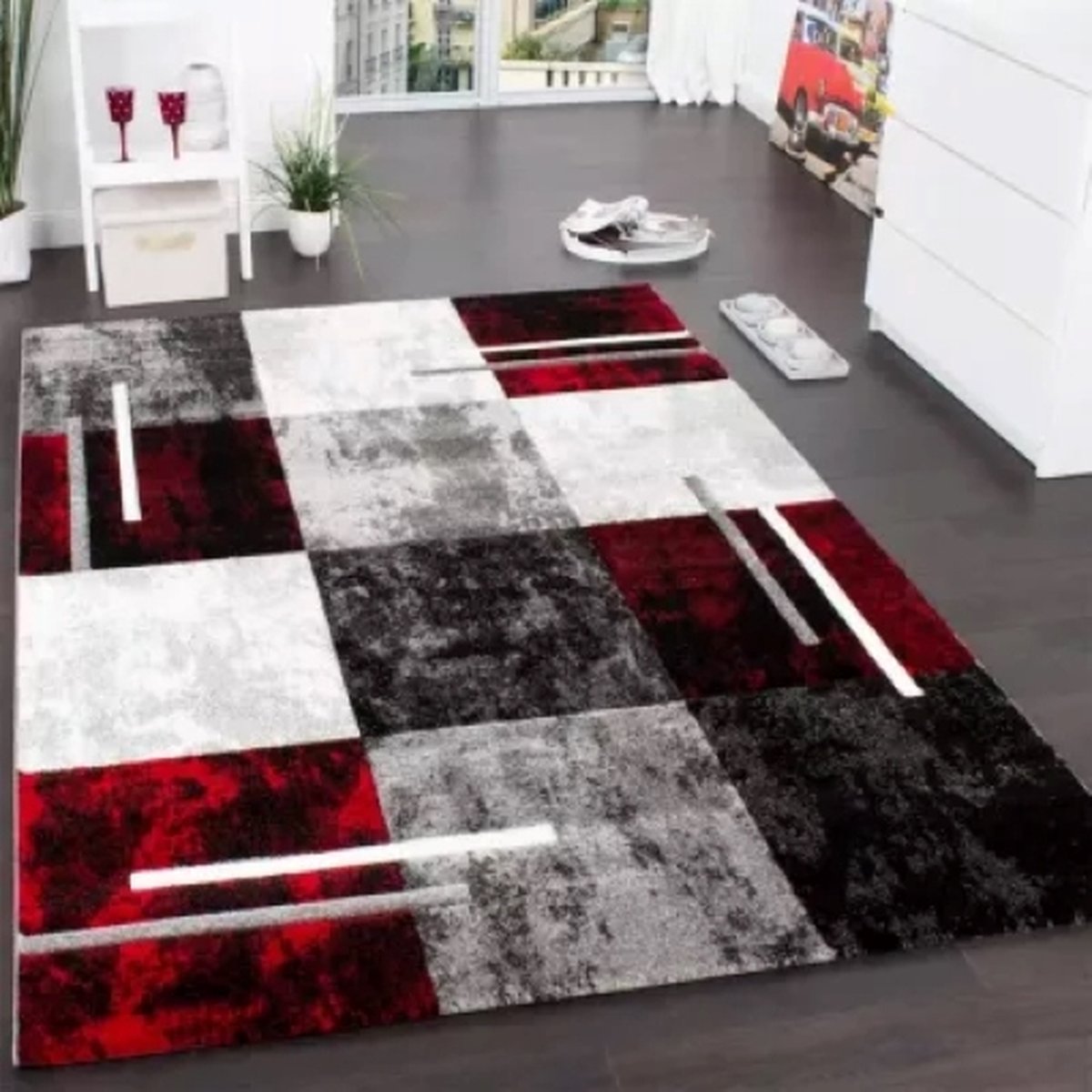 Paco Home Vloerkleed Diamond 663 Korte pool ruitmotief 3D-design ideaal in de woonkamer & slaapkamer