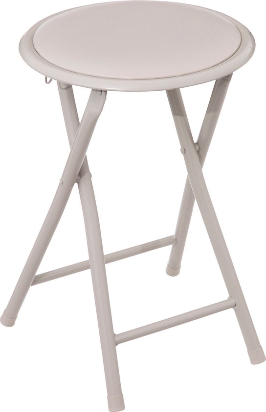 5Five Bijzet krukje/stoel - Opvouwbaar - beige - D30 x H46 cm