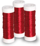 Rayher Sieraden maken draad - 3x - rood - 0.3 mm dik - 50 meter snoer - haakdraad - bindmaterialen - rijgkoord
