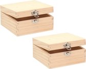 Glorex hobby kistje met sluiting en deksel - 2x - hout - 13 x 13 x 7 cm - Sieraden/spulletjes/sleutels - Opberg kistjes