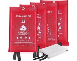 Branddeken voor Keuken en Thuis Noodgeval - Glasvezel Brandblusser voor Huishouden en Kantoren - Auto en Laswerkstukken - Efficiënt en Gemakkelijk te Gebruiken - 1M x 1M - 2-delig (4-stuks) Fire blanket