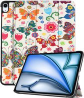 Hoes Geschikt voor iPad Air 2024 (11 inch) Hoes Book Case Hoesje Trifold Cover - Hoesje Geschikt voor iPad Air 6 (11 inch) Hoesje Bookcase - Vlinder