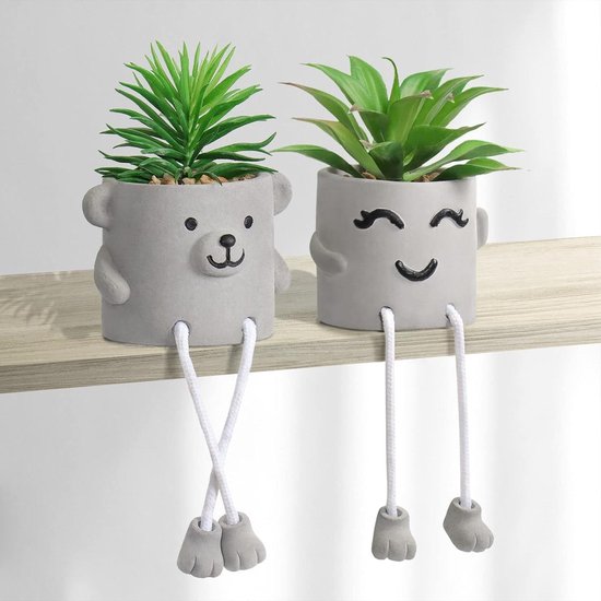 Kunstmatige potplant schattige nep vetplant met hangende poot emotioneel cement faux vetplant potplant decor voor thuis kantoor tafel bureau woonkamer planken (2 stuk) nep planten