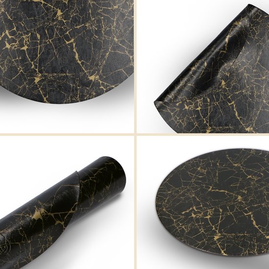 Castagnola Napperons aspect cuir - Napperons ronds - Set de table antidérapant en simili cuir - Sous-couche hydrofuge - Dessous de verre - 6 pièces - Diamètre 38 cm - Zwart/ Or