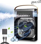 Multis - Tafelventilator - Ventilator - Airconditioner - Luchtbevochtiger - Waterverneveling - Tafelmodel - 20,3 x 7,6 x 25,4 cm - LED verlichting - Zwart