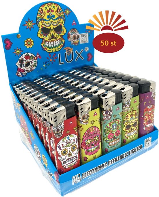 Foto: Lux elektronische aansteker hervulbaar design skull glitter display 50 stuks wegwerpaansteker electronic lighter