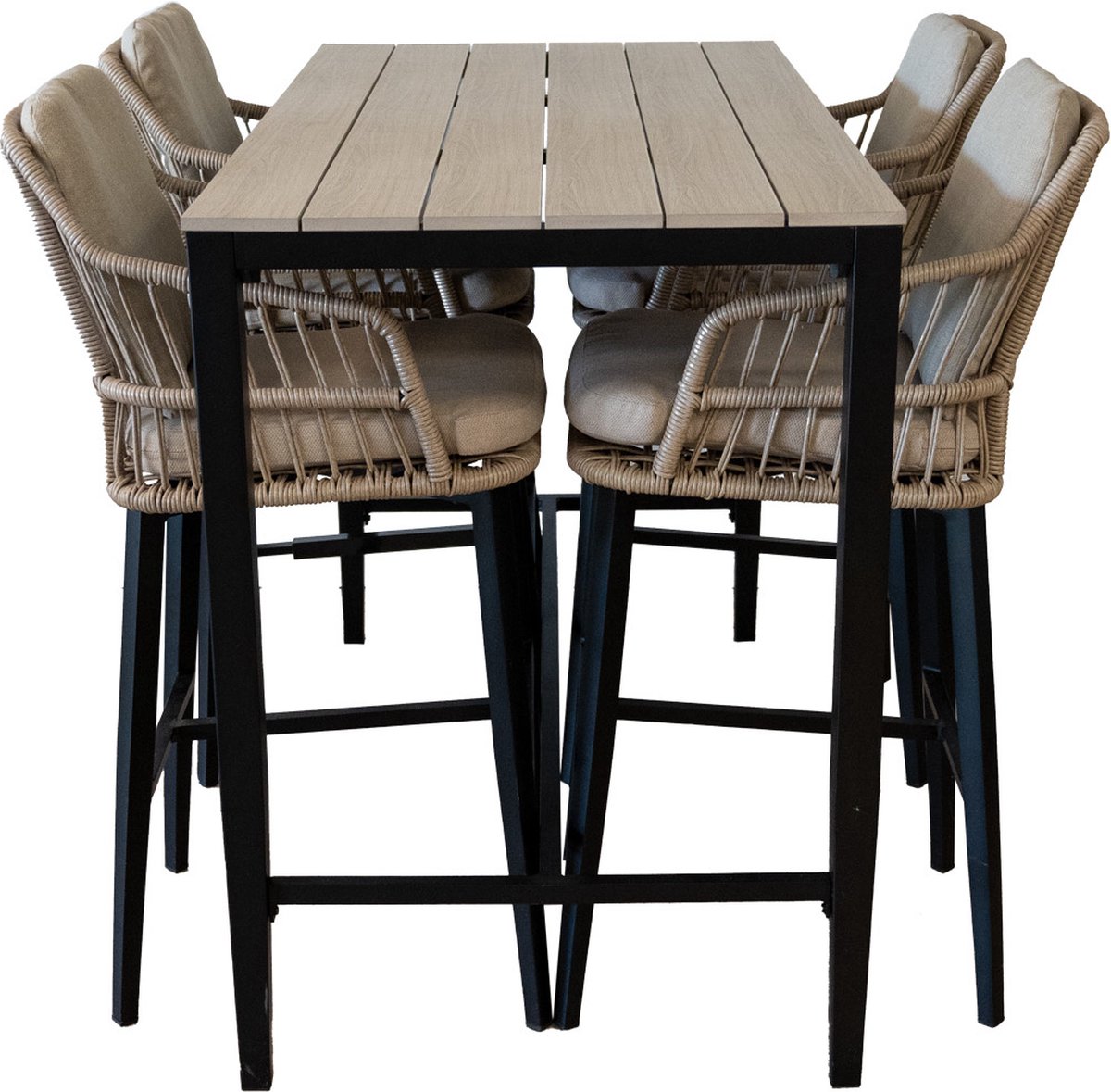 5-delige barset | 4 Isabel barstoelen Sand | Cyprus bartafel 150x75cm Wood
