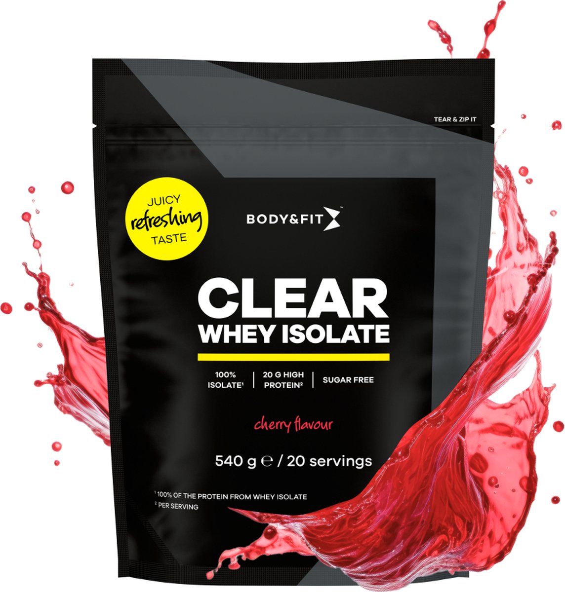 Goedkoopste Body & Fit Clear Whey Isolate - Clear Whey Protein - Proteine Poeder - Proteine Ranja - Eiwit Limonade - Cherry - 540 gram (20 shakes