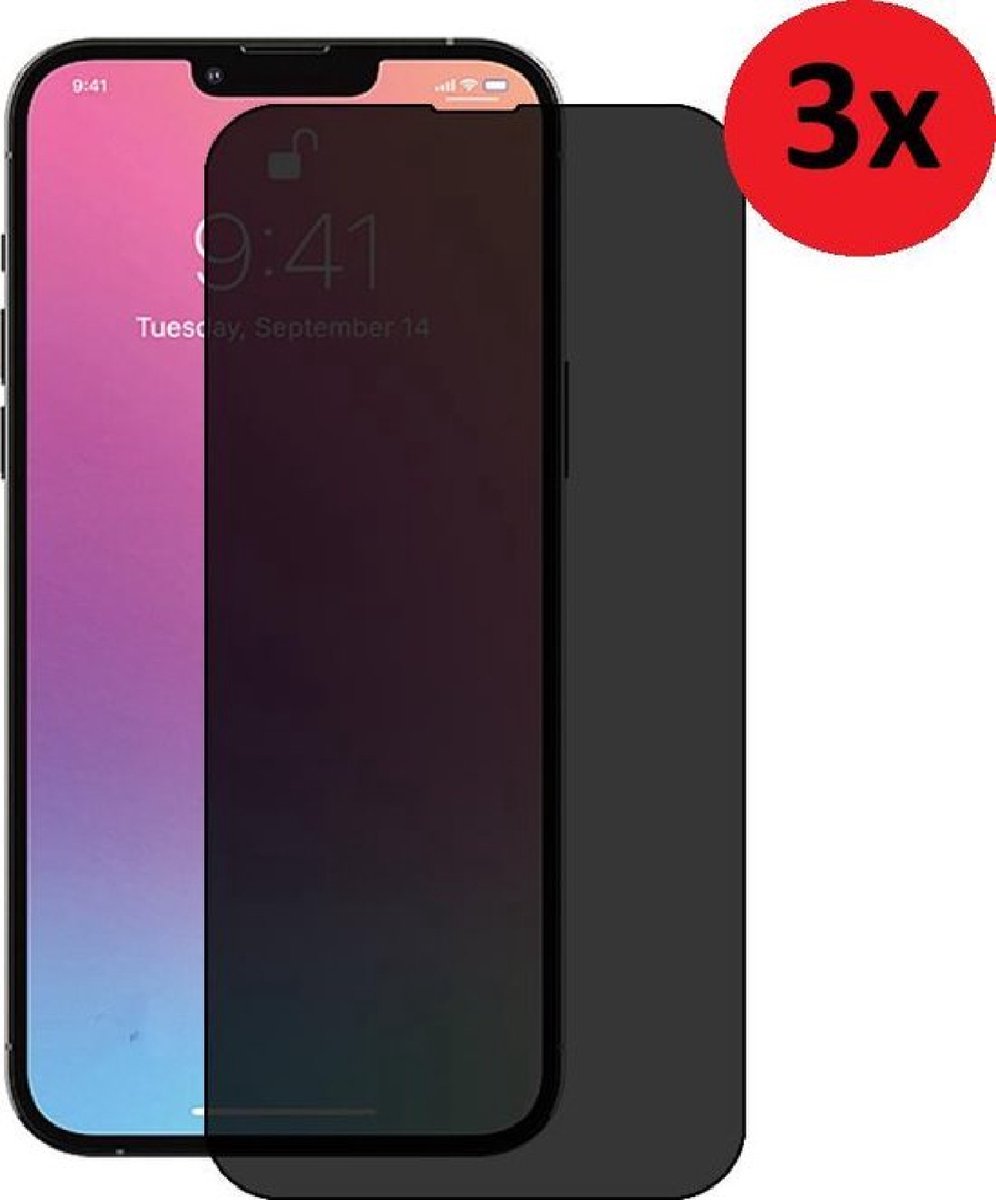 Geschikt voor iPhone 13 Privacy Screenprotector - 13 Privacy Screen protector Tempered Beschermglas 3x