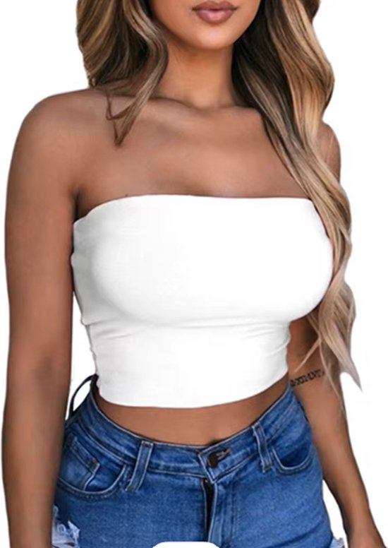 ASTRADAVI Casual Wear - Dames Tube Top - Strapless Bandeau Crop Top - One Size (S/M) - Wit