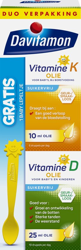 Foto: Davitamon baby eerste vitamines vitamine d3 olie en vitamine k olie 25ml 10ml