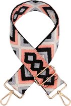 Schouderriem Tribal - zwart-grijs-roze - bag strap - verstelbaar - afneembare schouderband - tassenriem