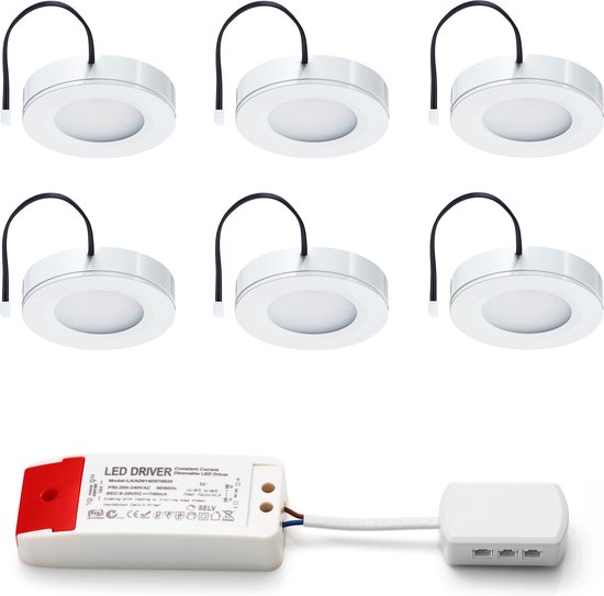 Ledisons LED-opbouwspot Adria wit dimbaar set 3-6 stuks - Ø69 mm - 3 jaar garantie - 2700K (extra warm-wit) - 190 lumen - 3 Watt - IP44