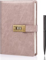 WEMATE Dagboek met slot, A5 PU-leer, dagboek met slot, 240 pagina's, vintage lock-dagboek met pen en geschenkdoos, afsluitbaar dagboek voor vrouwen en mannen, 20 x 14 cm, roze