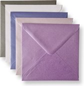 50 Cards & Crafts Luxe gekleurde Vierkante Enveloppen | paars tinten 14x14cm | Metallic | puntklepsluiting