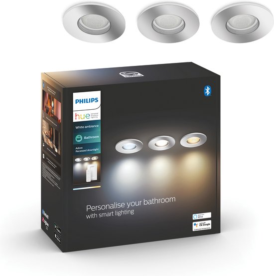 Philips Hue Adore badkamerinbouwspot White Ambiance - rond - Chroom 3-pack + dimmer