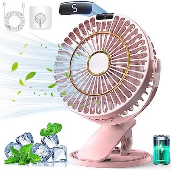 Simpeak 10.000 mAh USB-ventilator met afstandsbediening, mini-draagbare campingventilator, tafelventilator, klem, met 3 snelheden, 3 ledlichtstanden, 720 graden rotatie