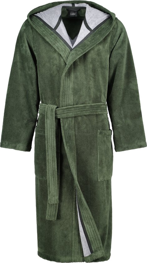 Cawö heren badjas met capuchon - groen - sportieve badjas voor heren - maat 46/48