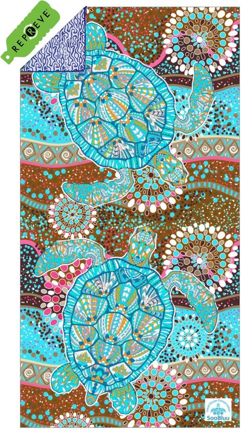 SooBluu - Sneldrogende handdoek XL reishanddoek strandlaken voor dames - Duurzaam gemaakt van gerecycled plastic rPET tot Microvezel Strandhanddoek - TURTLE - dun lichtgewicht en compact - 100x190