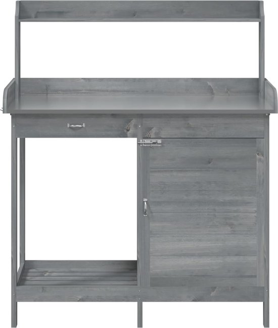 vidaXL Table de rempotage - Tables de remportage - Table de travail de jardin - Table de rempotage - Table de rempotage avec armoire 110,5 x 45 x 124,5 cm Pin massif gris