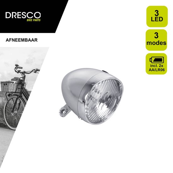 Dresco Fietskoplamp - Classic - 3 LEDs - Chroom — afbeelding 2