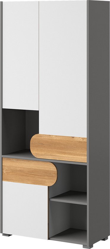 Tweedeurskast - Kledingkast met planken - ABS rand - 80 cm - Nash Oak/Brilliant White/Grafiet