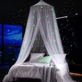 Bedhemel met fluorescerende sterren en maan muggennet voor op reis - geschikt voor enkele en tweepersoonsbedden - ideaal als slaapkamerdecoratie