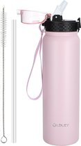 waterfles Stainless Steel Water Bottle with Straw, 1 Litre, Vacuum Insulated, Large Water Bottle, Metal Water Bottles, Leak-Proof, Keeps Drinks Hot or Cold for Cycling, Camping, Sports, Gym,
