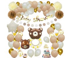 Joya Party® Babyshower Versiering Teddybeer | Baby decoratie Beren | Versier pakket Teddy | Ballonnen Slinger Beige, Gebroken Wit en Bruin | Geboorte Versierpakket Babyshower Beige Beer