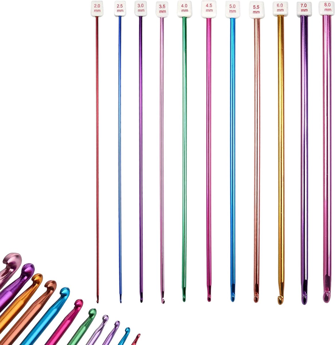 11 stuk gehaakte haakset aluminium Tunesische haaknaalden veelkleurige Afghaanse breignaaldset voor beginners en thuis (27 cm 2 0 mm tot 8 0 mm)