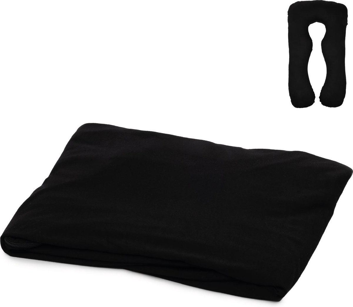 Goedkoopste MeraLife® Zwangerschapskussen Hoes (U-Vorm) XXL - Zwangerschapskussens - Zijslaapkussen - Ondersteuningskussen - Kussenhoes - 140x80cm - Zwart