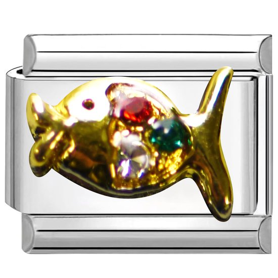 Quiges - Schakel - Bedel - 9mm - charms - Kleurrijk - zirkonia - vissen - Geschikt voor - Nomination- armband - Schakelarmband - italy bedels armband