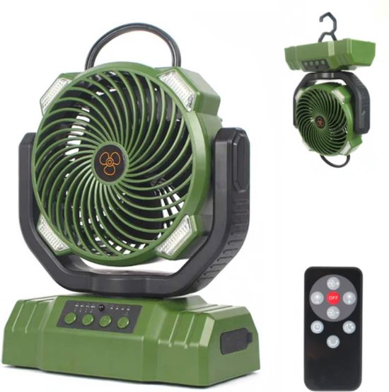 Ventilator - Draagbare Ventilator - LED Verlichting Voor Buitenavonturen - Oplaadbaar - Met Afstandsbediening - Lange Batterijduur - Groen